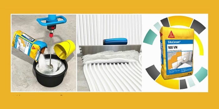 Trộn keo, làm sạch bề mặt và dán